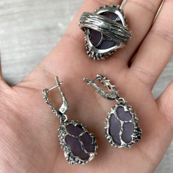 Sterling Silver Amethyst Druzy Jewelry Set