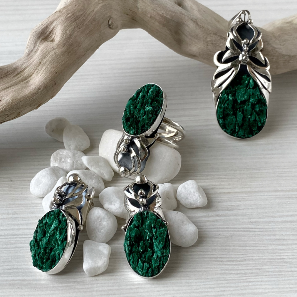 Sterling Silver Velvet Malachite Jewelry Set