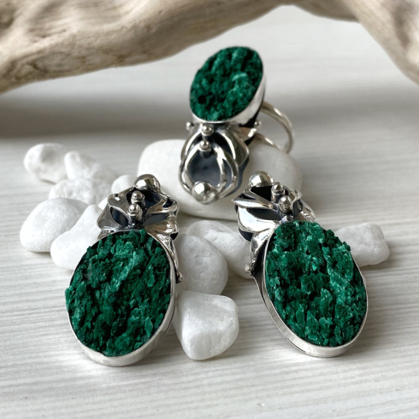 Sterling Silver Velvet Malachite Jewelry Set