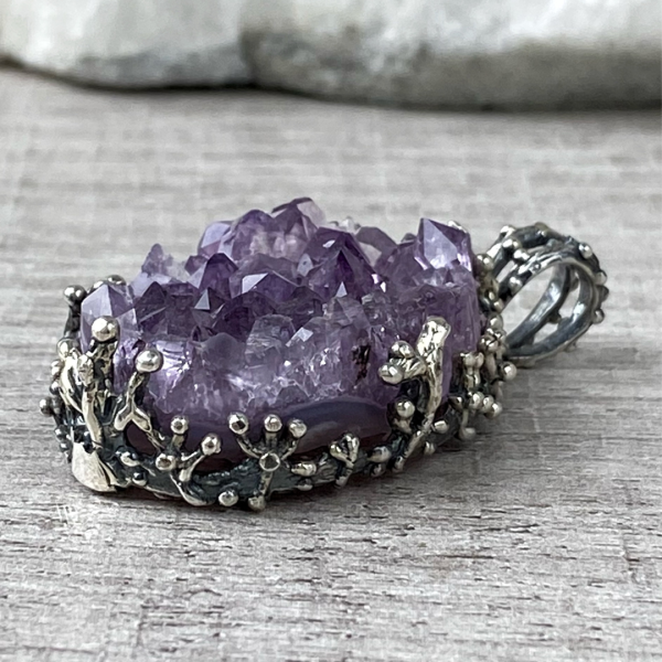 Sterling Silver Amethyst Druzy Jewelry Set