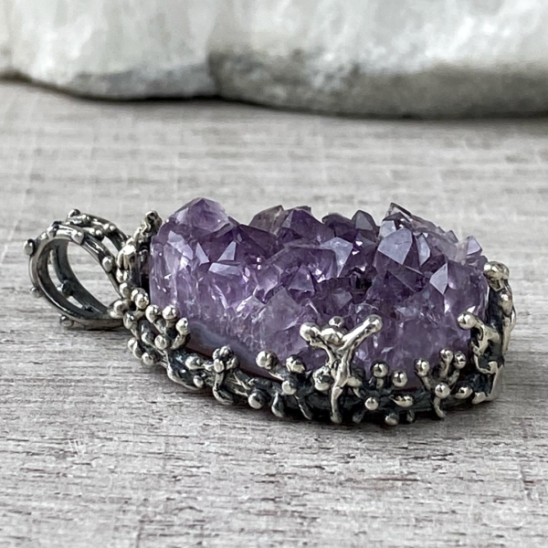 Sterling Silver Amethyst Druzy Jewelry Set