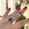 Sterling Silver Red Stone Double Ring