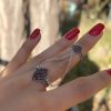 Sterling Silver Red Stone Double Ring