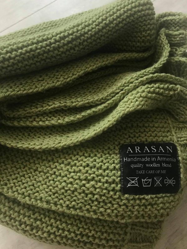 Wool Throw Blanket-Moss Green