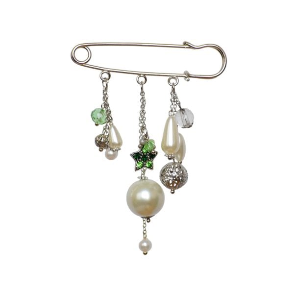 Green Crystal and Pearl Pin