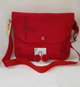 Red accessories set with Armenian birdletter E