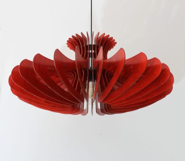 red Wood Pendant Light, Modern Chandelier Lighting, Hanging Dining Lamp, Ceiling Light Fixture, Minimal Contemporary Ceiling Light Fixture