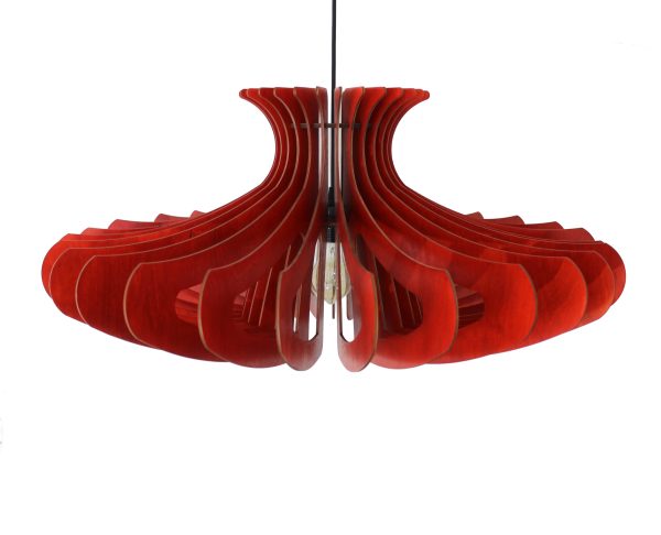 red Wood Pendant Light, Modern Chandelier Lighting, Hanging Dining Lamp, Ceiling Light Fixture, Minimal Contemporary Ceiling Light Fixture