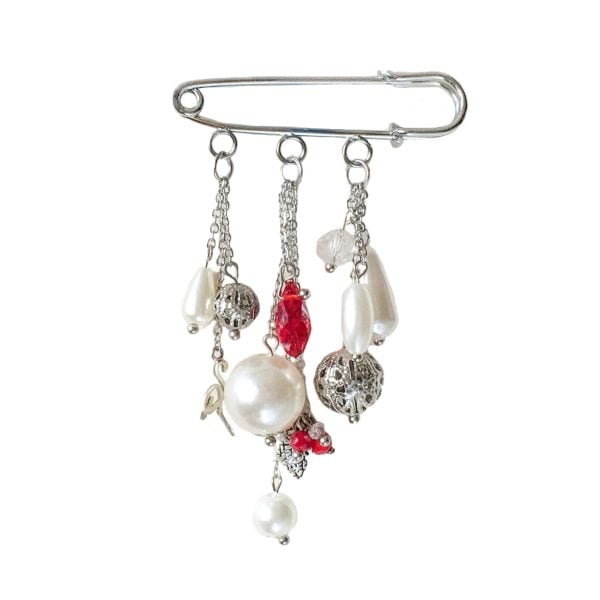 Red Crystal and Pearl Pin