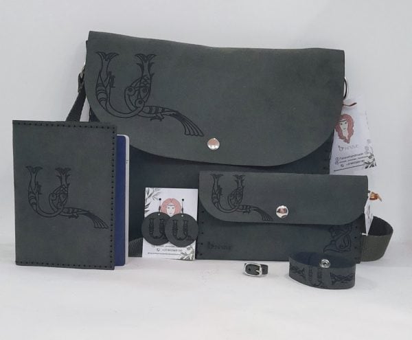 Grey Accessories Set with Armenian Bird Letter "A"