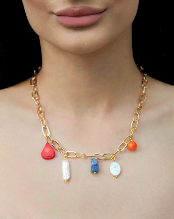 Tricolor Necklace with Natural Gems