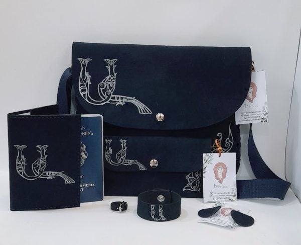 Dark Blue Accessories Set with Armenian Bird Letter "A"