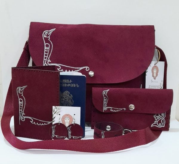 Maroon Accessories Set with Armenian Bird Letter "L"