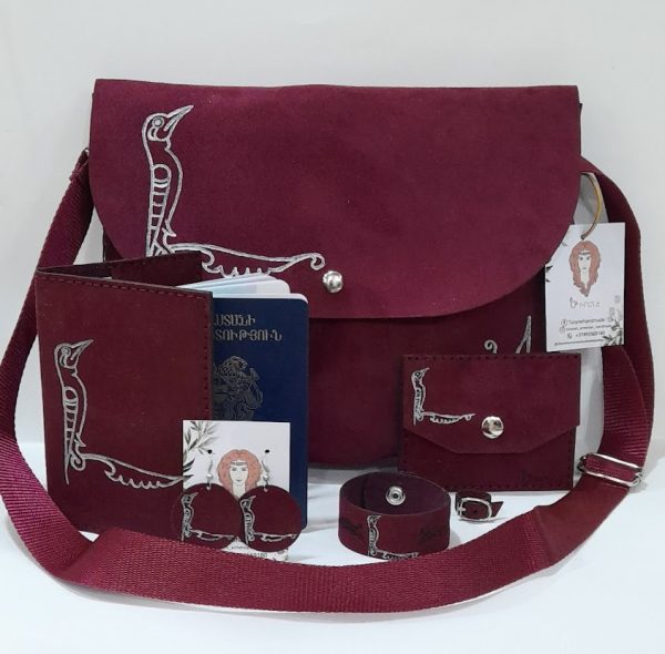Maroon accessories set with Armenian birdletter L