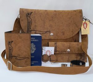 Brown accessories set with Armenian birdletter L