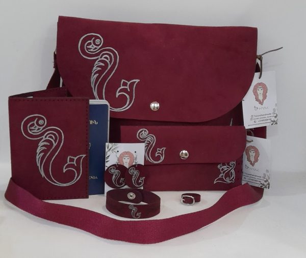 Maroon Accessories Set with Armenian Bird Letter "N"