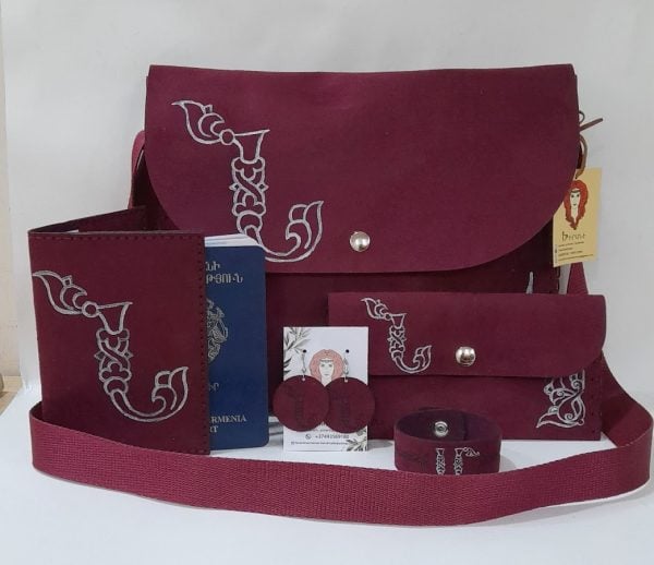 Maroon Accessories Set with Armenian Bird Letter "N"