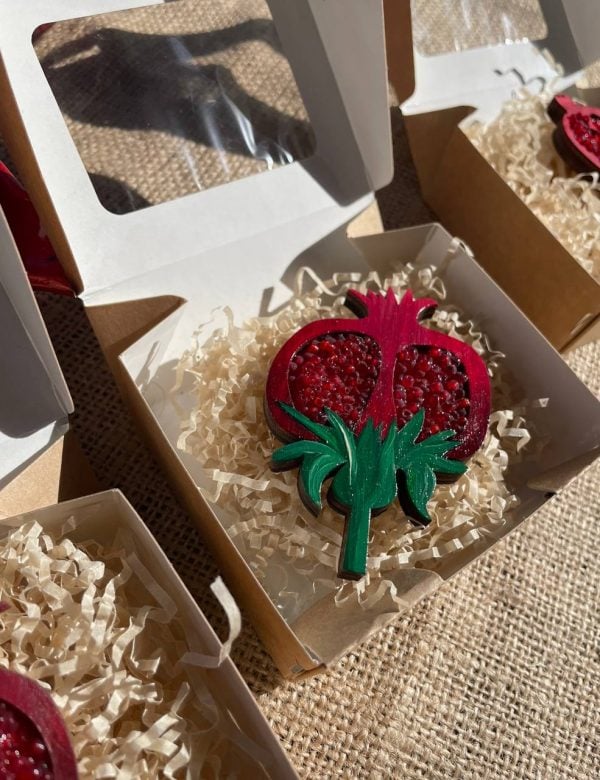 Wooden Beaded Pomegranate Brooch