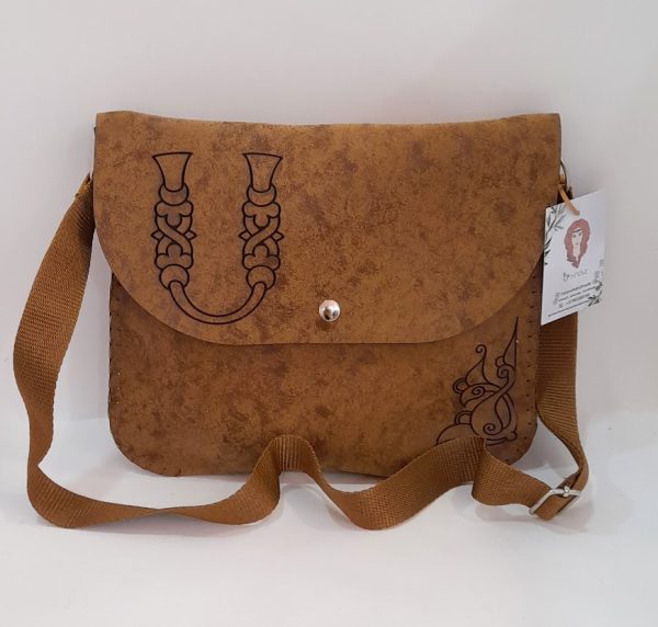 Brown handmade bag with Armenian birdletter S