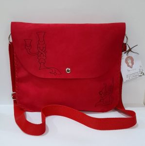 Red handmade bag with Armenian birdletter V