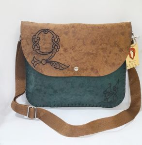 Brown and green handmade bag with Armenian birdletter