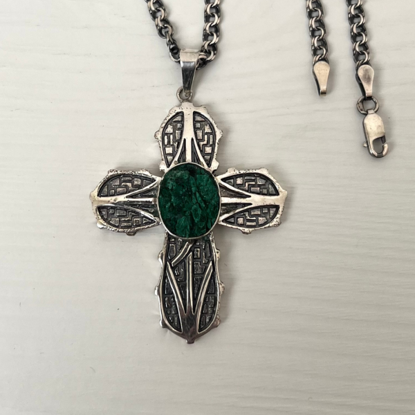 Sterling Silver Raw malachite Cross Pendant