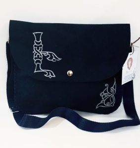 Blue handmade bag with Armenian birdletter E