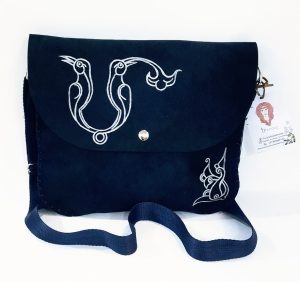 Blue handmade bag with Armenian birdletter M