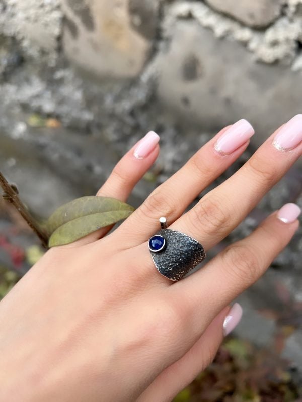 Sterling Silver Blue Sapphire Gothic Ring