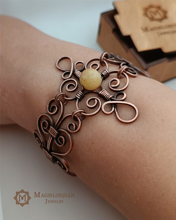 Copper and Yellow Stone Bracelet