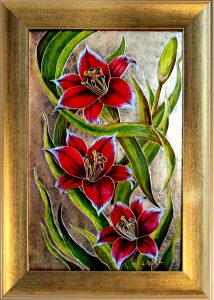 ” Red lilies on the gold”