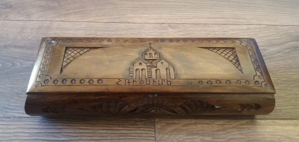 Handcrafted Long Armenian Wooden Box with Saint Hripsime Church, Mount Ararat and the Sign of Eternity, Home Décor, Jewelry Box