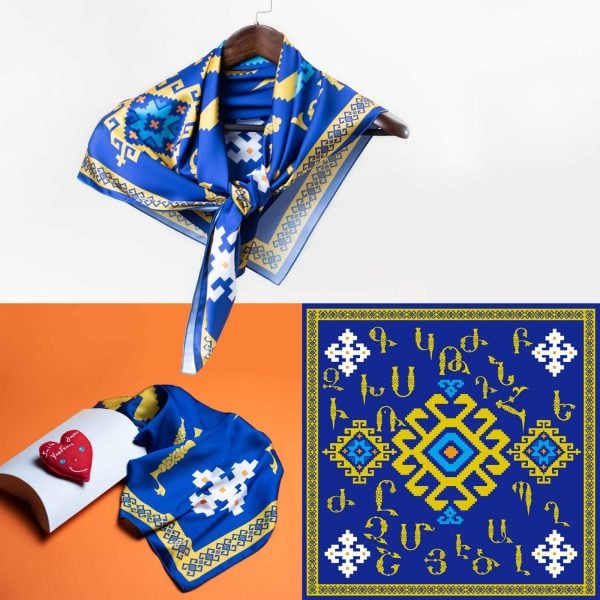 Armenian Letters Blue Silk Scarf