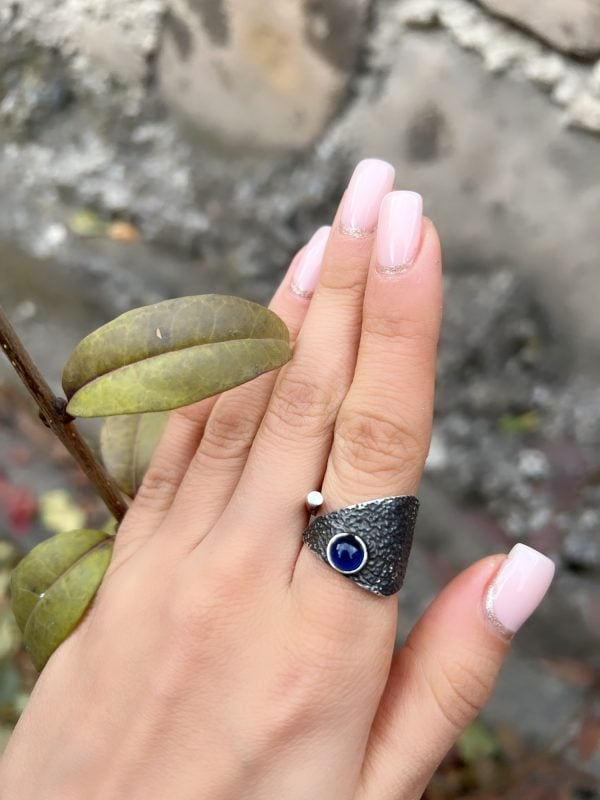 Sterling Silver Blue Sapphire Gothic Ring