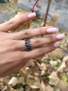 Garnet ring , Sterling silver 925 red stone band ring , Handmade Armenian