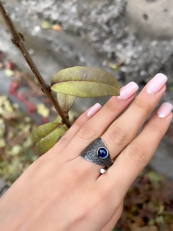 Sterling Silver Blue Sapphire Gothic Ring