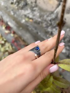 Gothic Ring , Blue Sapphire Ring , ONE OF A KIND , Sterling Silver 925 , Armenian Handmade Ring