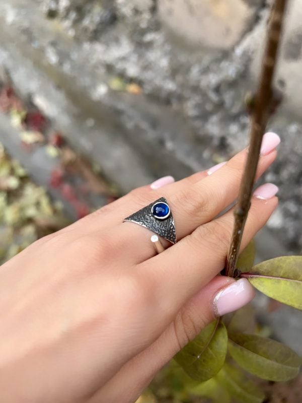 Sterling Silver Blue Sapphire Gothic Ring