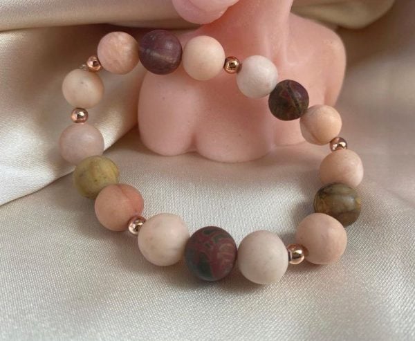 Pink Matte Aventurine and Picasso Jasper Charm Bracelet