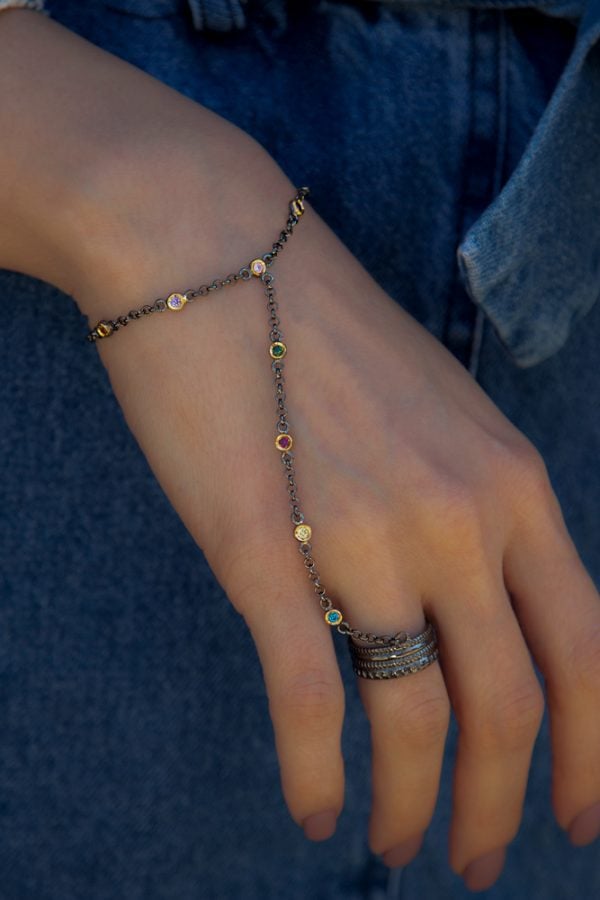 “Nare” Sterling Silver Ring-Chain Bracelet