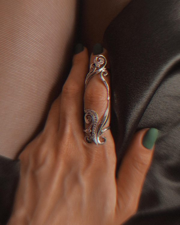 Sterling silver full finger ring "Lily"