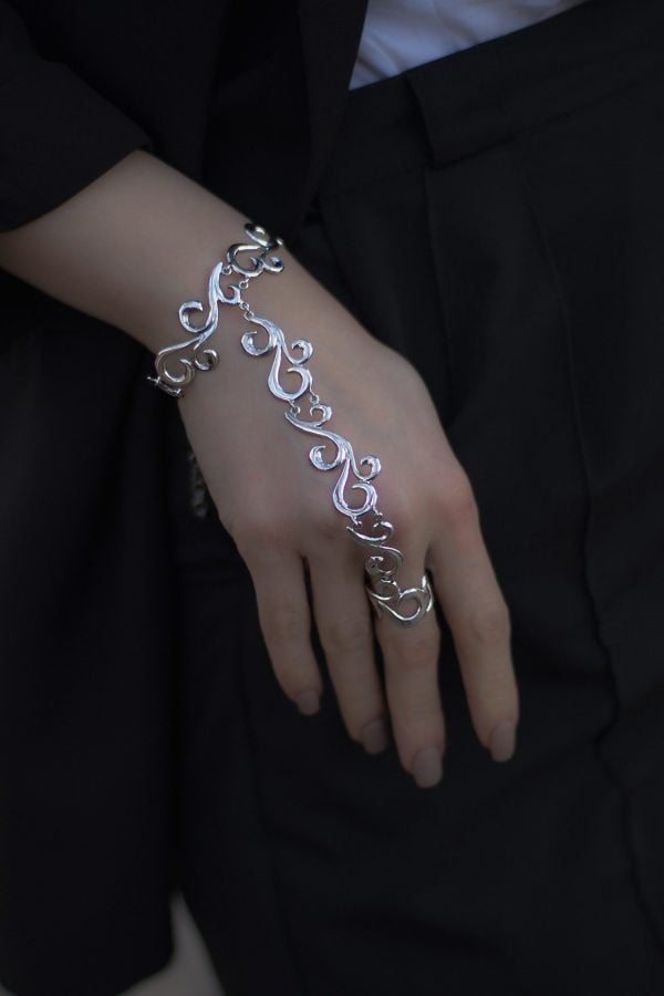 "Gia" Sterling Silver Ring-Chain Bracelet