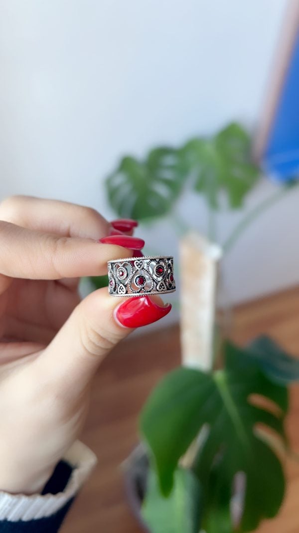 Sterling Silver Red Stone Heart Ring