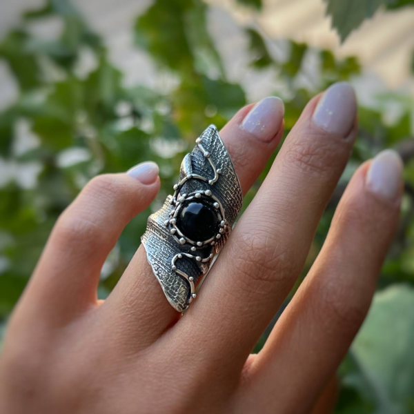 Black Onyx Silver Ring