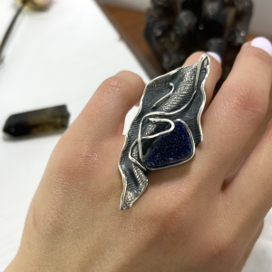 Unique jewely: natural azurite gemstone: Sterling silver 925: Designed by Shahinian jewelry