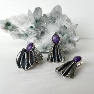 Natural chaoite in sterling silver| handmade jewelry set by Shahinian