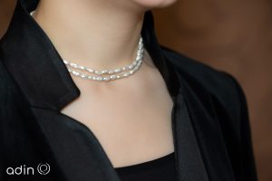 Natural pearl two-row choker necklace