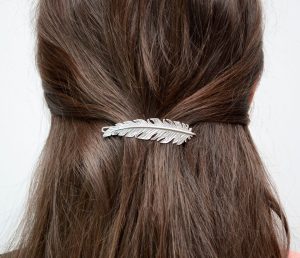 Silver Hair Clip/Barrette “Feather”