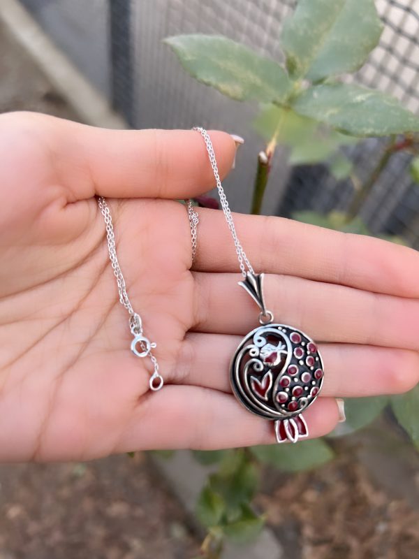 Sterling Silver Red Enameled Pomegranate Pendant