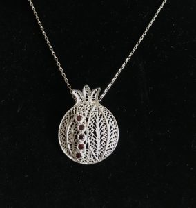 Silver filigree handmade necklace big pomegranate